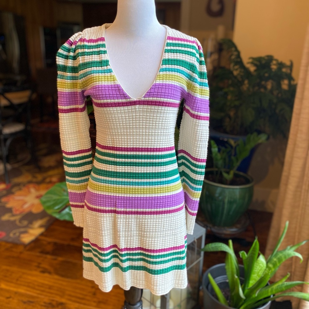 Free People Gidget Multicolor Stripe Ivory Dress